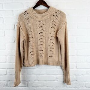 Free People Bell Song Pullover Cropped Sweater Sandcastle Tan Knit Small